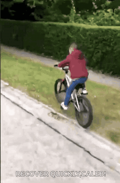 A Man Is Riding A Bike Down A Road With The Words Recover Quickly Caleb Written Below Him GIF