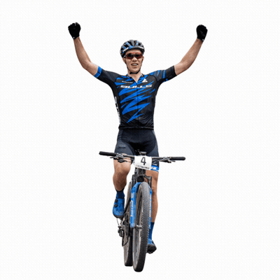 A Man Is Riding A Bike With The Number 4 On It GIF