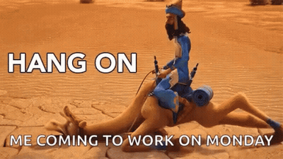 A Man Is Riding A Camel In The Desert With The Words Hang On Me Coming To Work On Monday . GIF