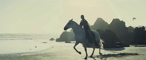 A Man Is Riding A Horse On The Beach GIF
