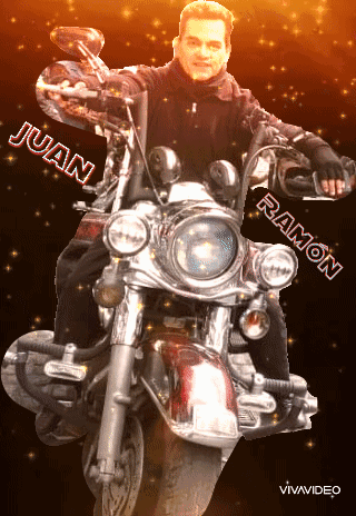 A Man Is Riding A Motorcycle With The Name Juan And Ramon Written On It GIF