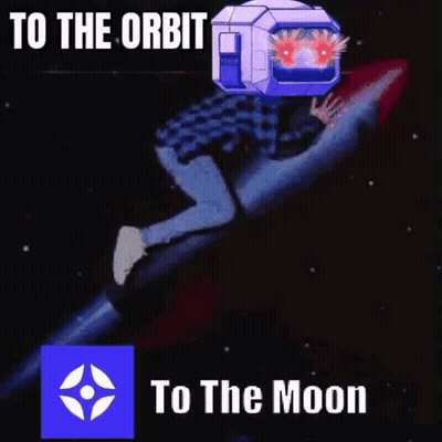 A Man Is Riding A Rocket In Space With A Spaceship On His Head . GIF