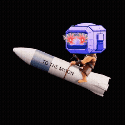 A Man Is Riding A Rocket That Says To The Moon On It GIF