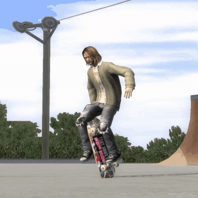 A Man Is Riding A Skateboard With A Sticker On It That Says ' Dirty Tricks ' GIF