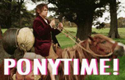 A Man Is Riding On The Back Of A Horse With The Words Ponytime Written On It GIF