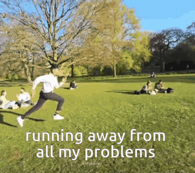 A Man Is Running Away From All His Problems In The Park GIF