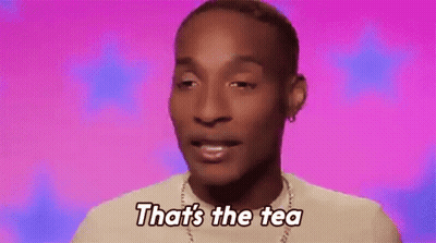 A Man Is Saying That 'S The Tea On A Pink And Blue Background . GIF