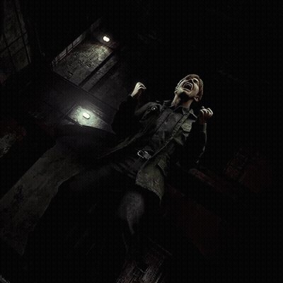 A Man Is Screaming In A Dark Room With A Light On The Wall GIF