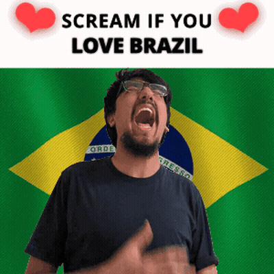 A Man Is Screaming In Front Of A Brazilian Flag GIF
