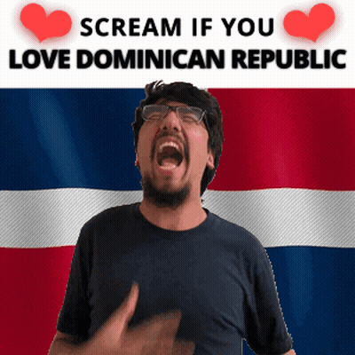 A Man Is Screaming In Front Of A Flag That Says " Scream If You Love Dominican Republic " GIF