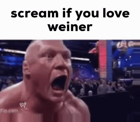 A Man Is Screaming With His Mouth Open And The Words `` Scream If You Love Weiner '' Written Above Him . GIF