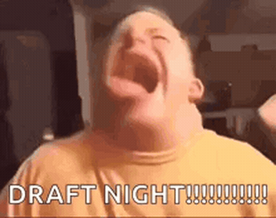 A Man Is Screaming With His Mouth Wide Open And The Words `` Draft Night '' Written On The Bottom . GIF