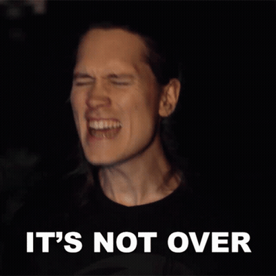 A Man Is Screaming With The Words " It 'S Not Over " Behind Him GIF
