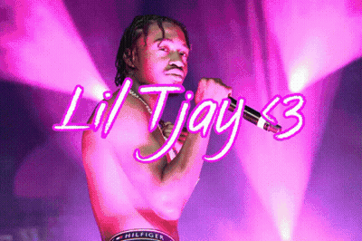 A Man Is Singing Into A Microphone With Lil Tjay 3 Written In Neon GIF