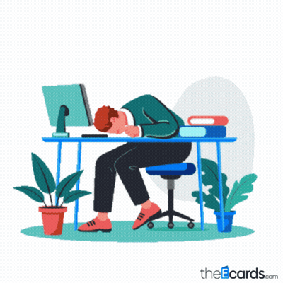 A Man Is Sitting At A Desk With His Head On The Desk And The Words Just Bad Day Below Him GIF