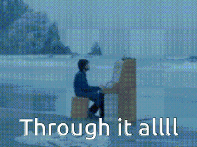A Man Is Sitting At A Piano With The Words Through It All Written Below Him GIF