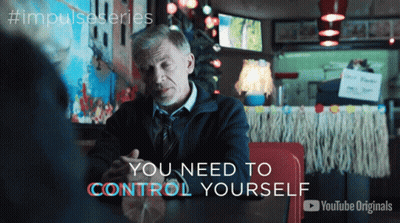 A Man Is Sitting At A Table With The Words You Need To Control Yourself GIF