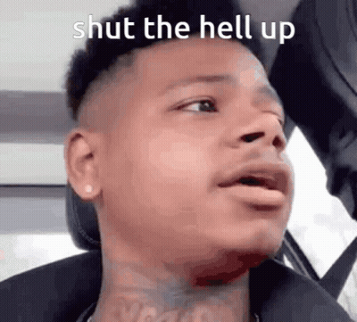 A Man Is Sitting In A Car With His Mouth Open And The Words `` Shut The Hell Up '' Written Above Him . GIF