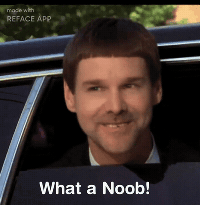 A Man Is Sitting In A Car With The Words What A Noob Written On The Bottom GIF