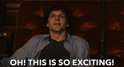 a man is sitting in a chair with the words oh this is so exciting behind him