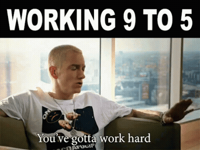 A Man Is Sitting In A Chair With The Words " Working 9 To 5 " Above Him GIF
