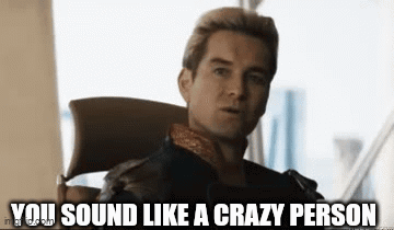 A Man Is Sitting In A Chair With The Words `` You Sound Like A Crazy Person '' Written On His Face . GIF