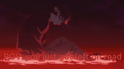 A Man Is Sitting In A Pool Of Blood With The Words Pov : You Just Got Left On Read GIF