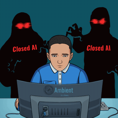 A Man Is Sitting In Front Of A Computer Monitor That Says Ambient On It GIF