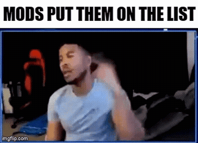 A Man Is Sitting In Front Of A Computer Screen With The Words Mods Put Them On The List Above Him . GIF