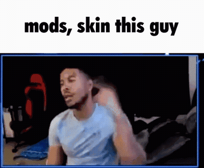 A Man Is Sitting In Front Of A Computer Screen With The Words Mods , Skin This Guy Above Him GIF
