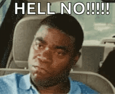 A Man Is Sitting In The Back Seat Of A Car Making A Funny Face And Saying Hell No !!! GIF