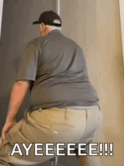 A Man Is Sitting On A Chair With The Words Ayeeeee Written On The Bottom Of His Butt . GIF