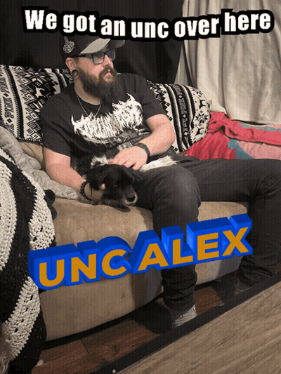 A Man Is Sitting On A Couch With A Dog And The Words We Got An Unc Over Here GIF