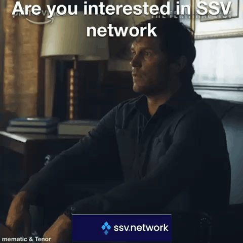 A Man Is Sitting On A Couch With The Words " Are You Interested In Ssv Network " Below Him GIF