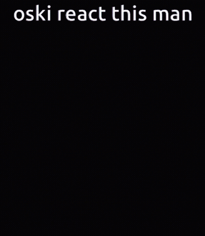 A Man Is Sitting On A Ledge With The Words " Oski React This Man " Written Above Him GIF