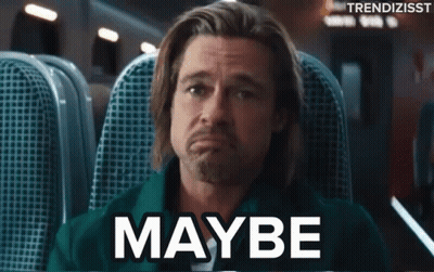 A Man Is Sitting On A Plane With His Eyes Closed And The Word Maybe Is Written On The Screen Behind Him . GIF