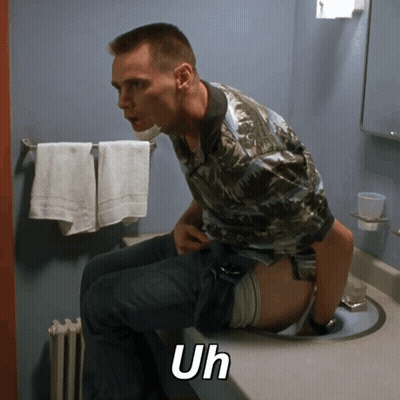 A Man Is Sitting On A Sink With The Word Uh Written On The Bottom GIF
