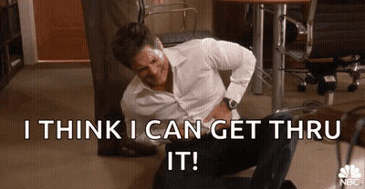 A Man Is Sitting On The Floor With His Hands On His Stomach And The Words `` I Think I Can Get Thru It '' GIF