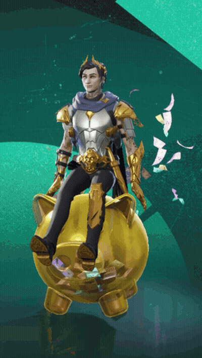A Man Is Sitting On Top Of A Gold Piggy Bank GIF