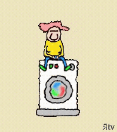 A Man Is Sitting On Top Of A Washing Machine . GIF
