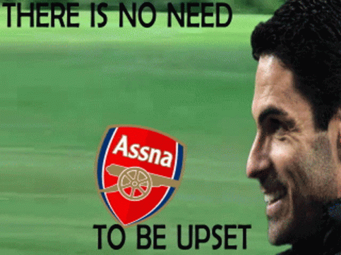 A Man Is Smiling In Front Of An Assna Logo And The Words " There Is No Need To Be Upset " GIF
