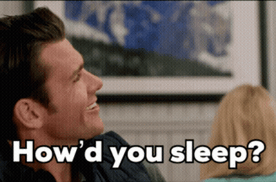 A Man Is Smiling With The Words " How 'D You Sleep " Below Him GIF