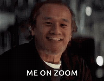 A Man Is Smiling With The Words Me On Zoom Below Him GIF
