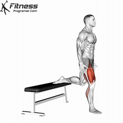A Man Is Squatting On A Bench With A Fitness Programer.com Logo In The Corner GIF