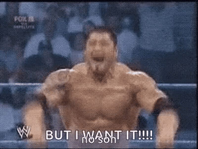 A Man Is Standing In A Wrestling Ring With His Mouth Open And The Words `` But I Want It ! '' GIF