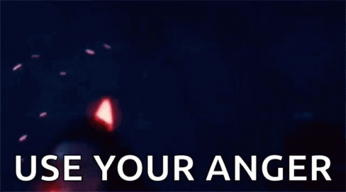 A Man Is Standing In Front Of A Blue And Red Background With The Words `` Use Your Anger '' Written Above Him . GIF