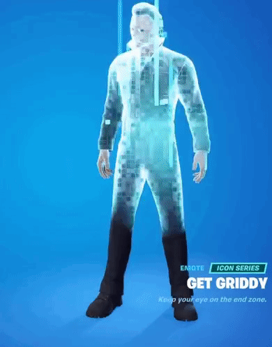 A Man Is Standing In Front Of A Blue Background In A Video Game Called Get Griddy GIF