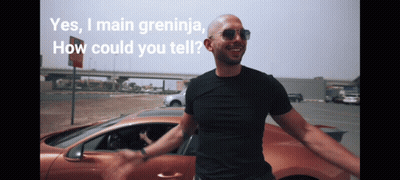 A Man Is Standing In Front Of A Car With The Words Yes I Main Greninja How Could You Tell GIF