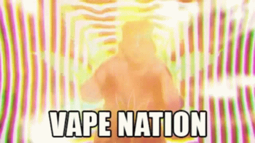 A Man Is Standing In Front Of A Colorful Background With The Words Vape Nation Written In White Letters . GIF