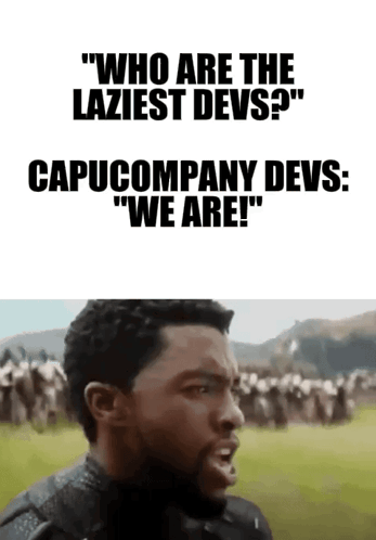 A Man Is Standing In Front Of A Crowd Of People And Says " Who Are The Laziest Devs ? " GIF